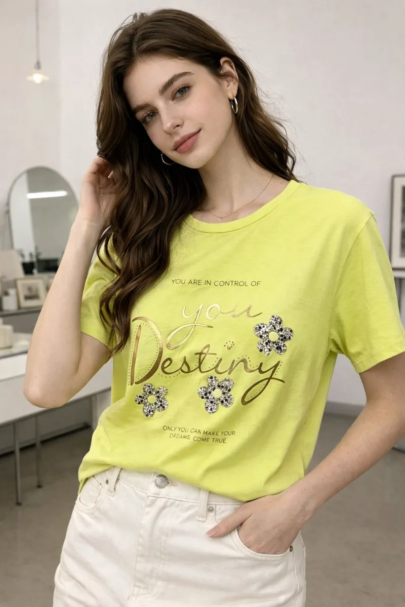 T-shirt Με "You Destiny" Print & Στρας - Κίτρινο | Dress Up Κίτρινο