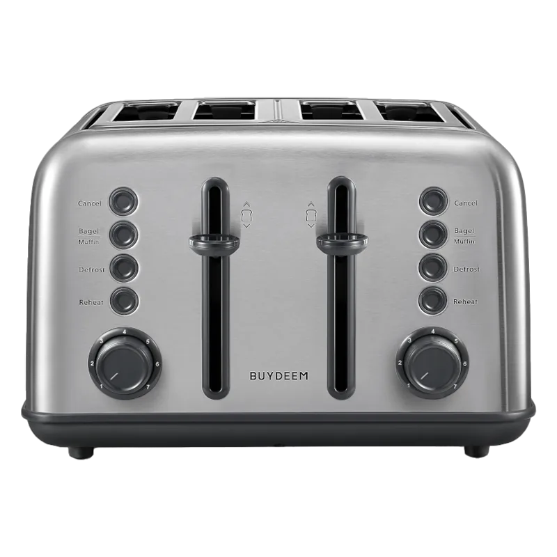 Τοστιέρα ψωμιού BUYDEEM DT640E, 1800W, 4 υποδοχές, 7 αυτόματα προγράμματα, 7 επίπεδα φρυγανίσματος, ενδεικτικές λυχνίες LED, δίσκοι ψίχας, High pop-up, Inox
