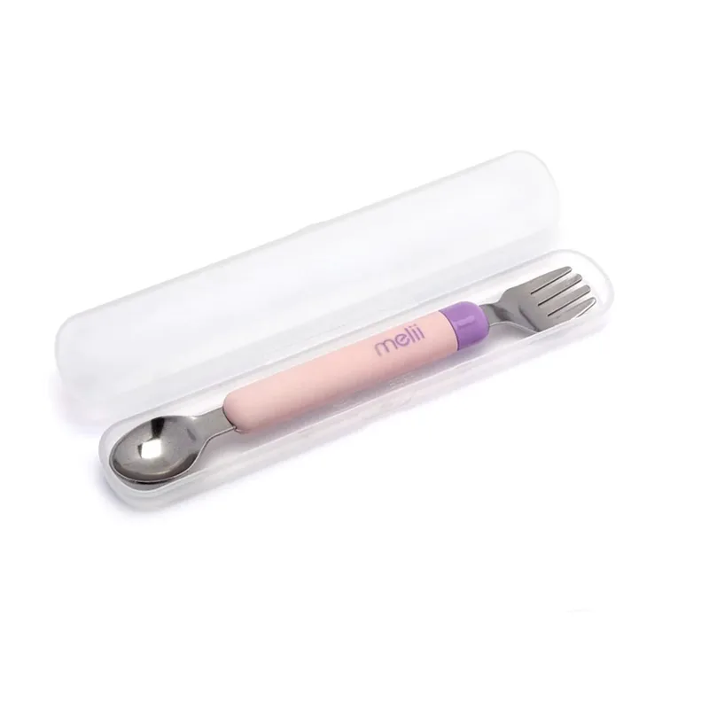 Σετ Κουτάλι & Πιρούνι Σε Θήκη Ανοξείδωτο Spork On the Go Ροζ-Purple Melii MEL11100 (Υλικό: Ανοξείδωτο, Χρώμα: Ροζ) - Melii - MEL11100