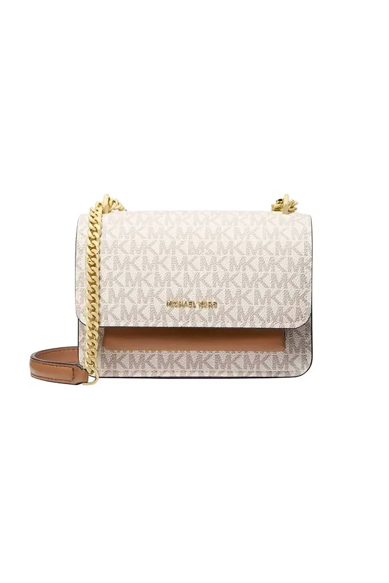 Michael Kors γυναικεία τσάντα crossbody/ώμου με all-over monogram και μεταλλικό λογότυπο "Claire" - 32R5GC7C1B Εκρού