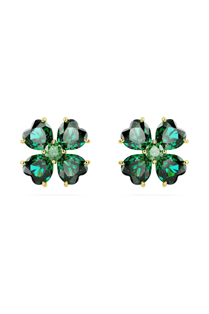 Swarovski γυναικεία σκουλαρίκια με καραφάκι τριφύλλι, πράσινα, επιμετάλλωση σε χρυσαφί τόνο "Idyllia" - 5666236