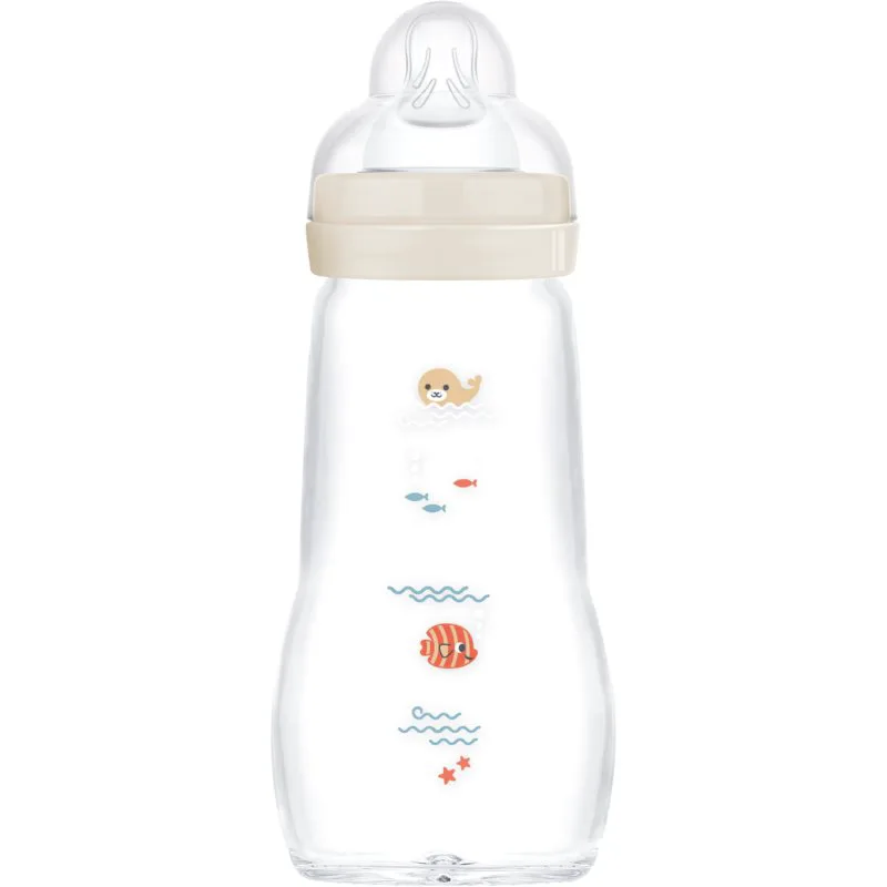 MAM Feel Good Glass Baby Bottle γυάλινο μπιμπερό κατά των κολικών 2m+ Μπεζ 260 ml