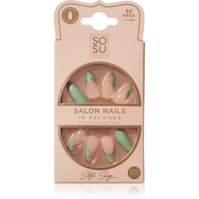 SOSU Cosmetics Salon Nails Ψεύτικα νύχια απόχρωση Soft Sage 30 τμχ