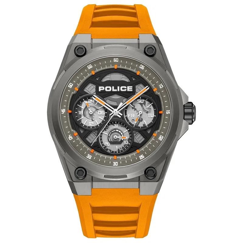 POLICE Dominion - PEWGQ0093802, Anthracite case with Πορτοκαλί Rubber Strap
