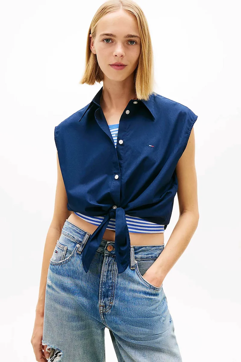 Tommy Jeans γυναικείο πουκάμισο αμάνικο Relaxed Fit - DW0DW22212 Μπλε Σκούρο