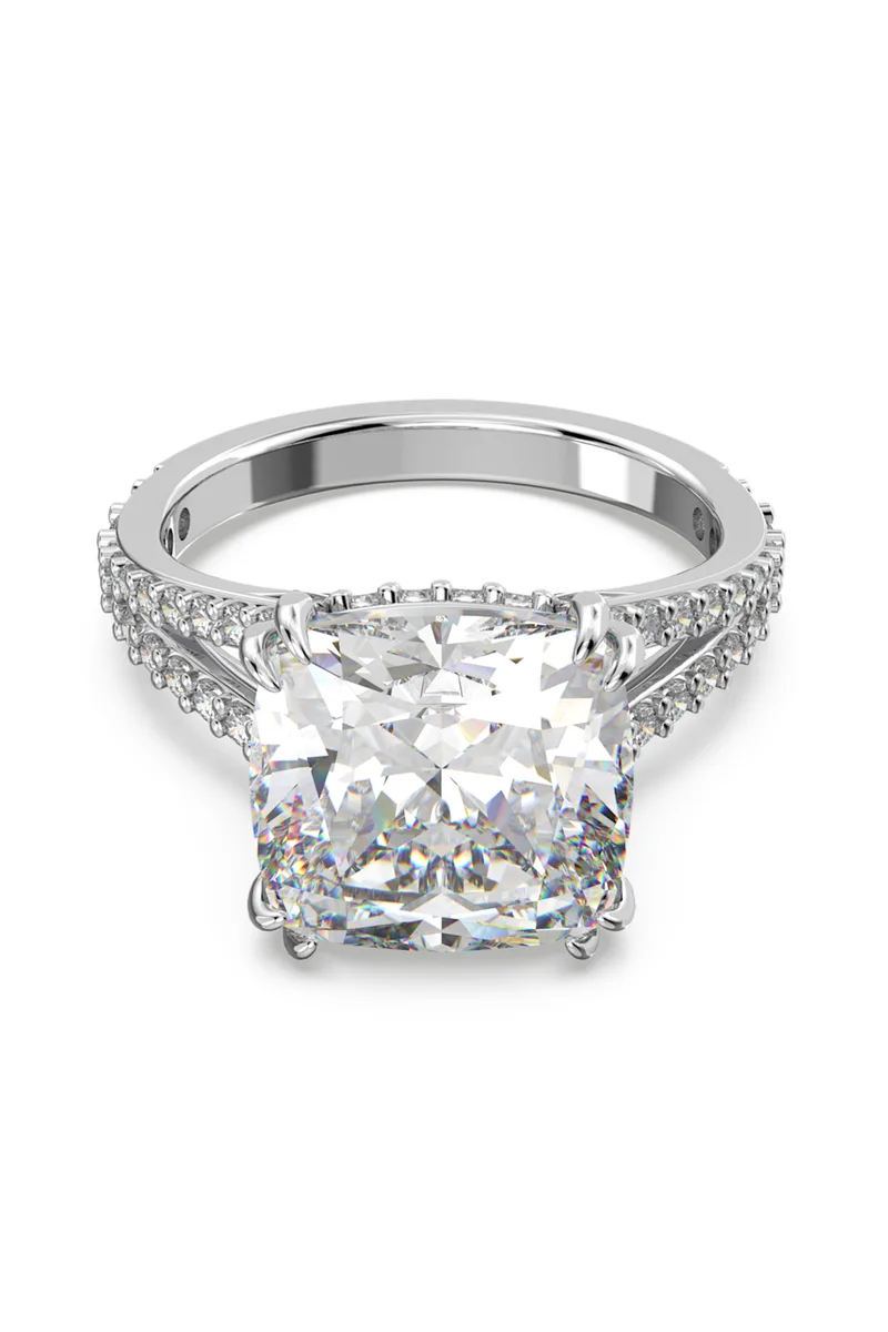 Swarovski γυναικείο δαχτυλίδι κοκτέιλ τετράγωνη κοπή, λευκό, επιμετάλλωση ροδίου "Constella" - 5638549