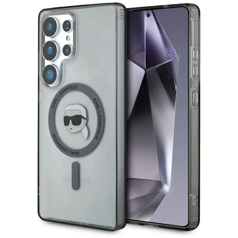 Θήκη Karl Lagerfeld Button Karl Head Printed Logo MagSafe Clear Black Samsung Galaxy S25 Ultra