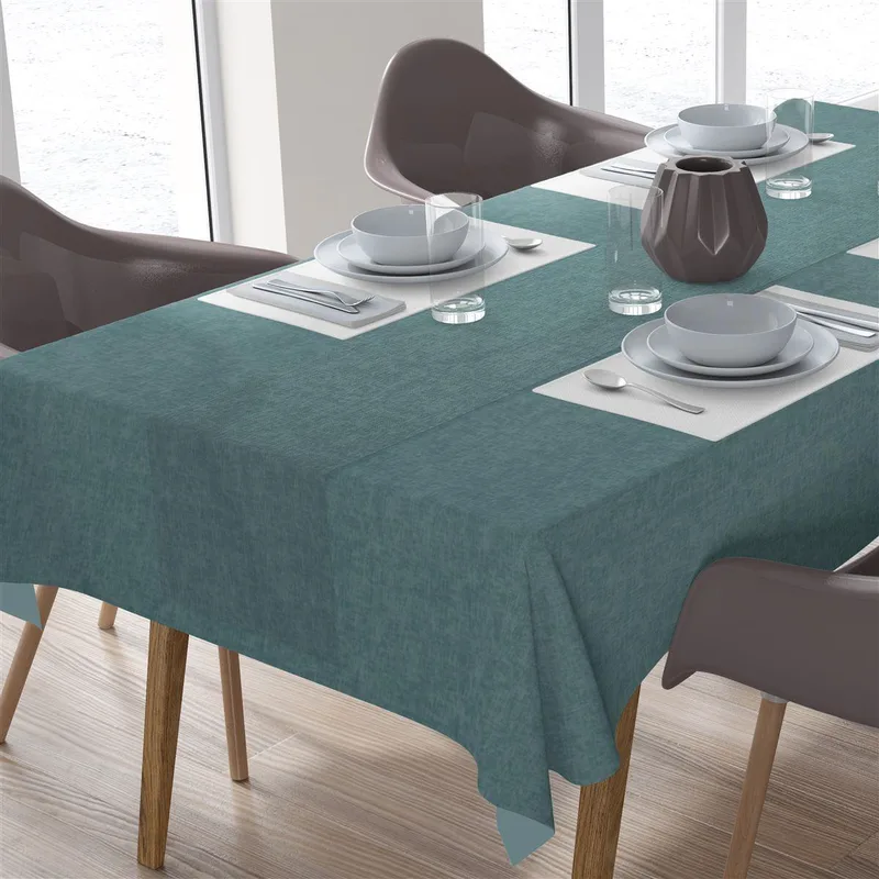 Σετ 2τμχ Τραπεζομάντηλο & Runner Εμπριμέ Polycotton Αλέκιαστο 140x140εκ.-40x140εκ. Panama Petrol DimCol (Χρώμα: Πετρόλ , Ύφασμα: 70% Βαμβάκι-30% Polyester) - DimCol - 1931980088300091
