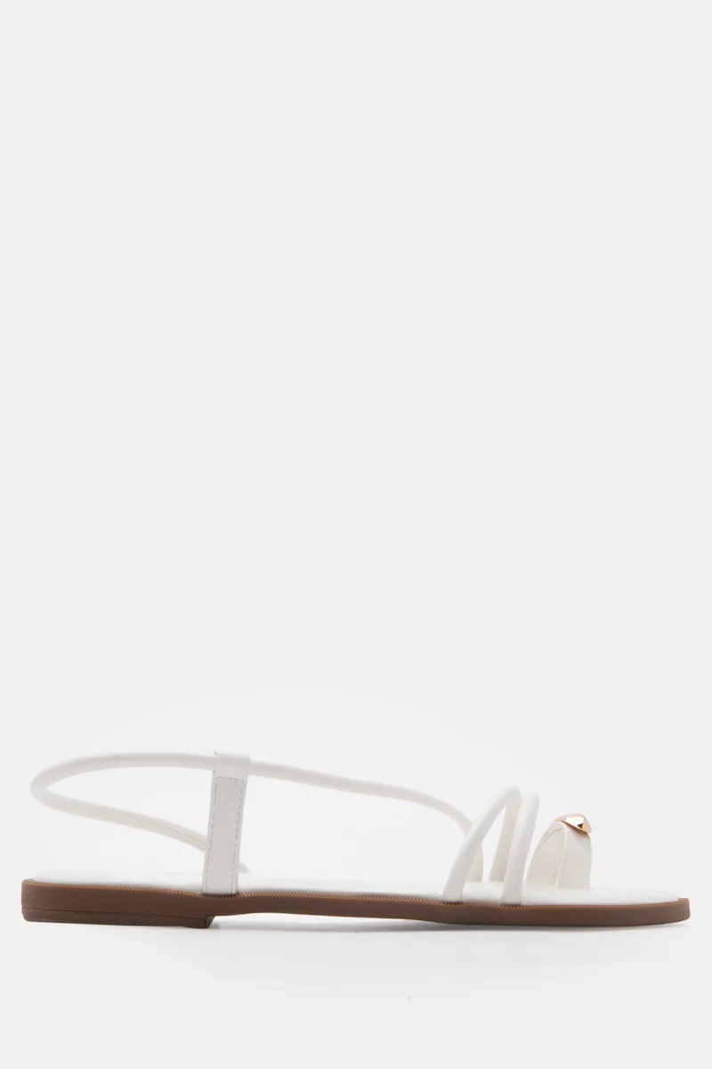 LUIGI DESIGN - Flat Σανδάλια με Λοξό Λουράκι με Μεταλλική - Λευκό