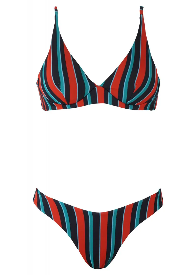 Set μαγιό ριγέ αποσπώμενη ενίσχυση bikini brazilliane.Καλύπτει Β Cup. ΜΑΥΡΟ
