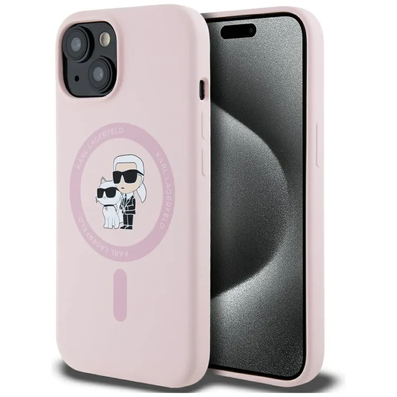 Θήκη Karl Lagerfeld Silicone Shadow Metal Initial MagSafe Ροζ iPhone 15 Plus