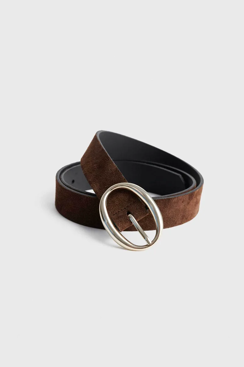 'ALE γυναικεία δερμάτινη suede ζώνη με αγκράφα - 8Z23691 Καφέ