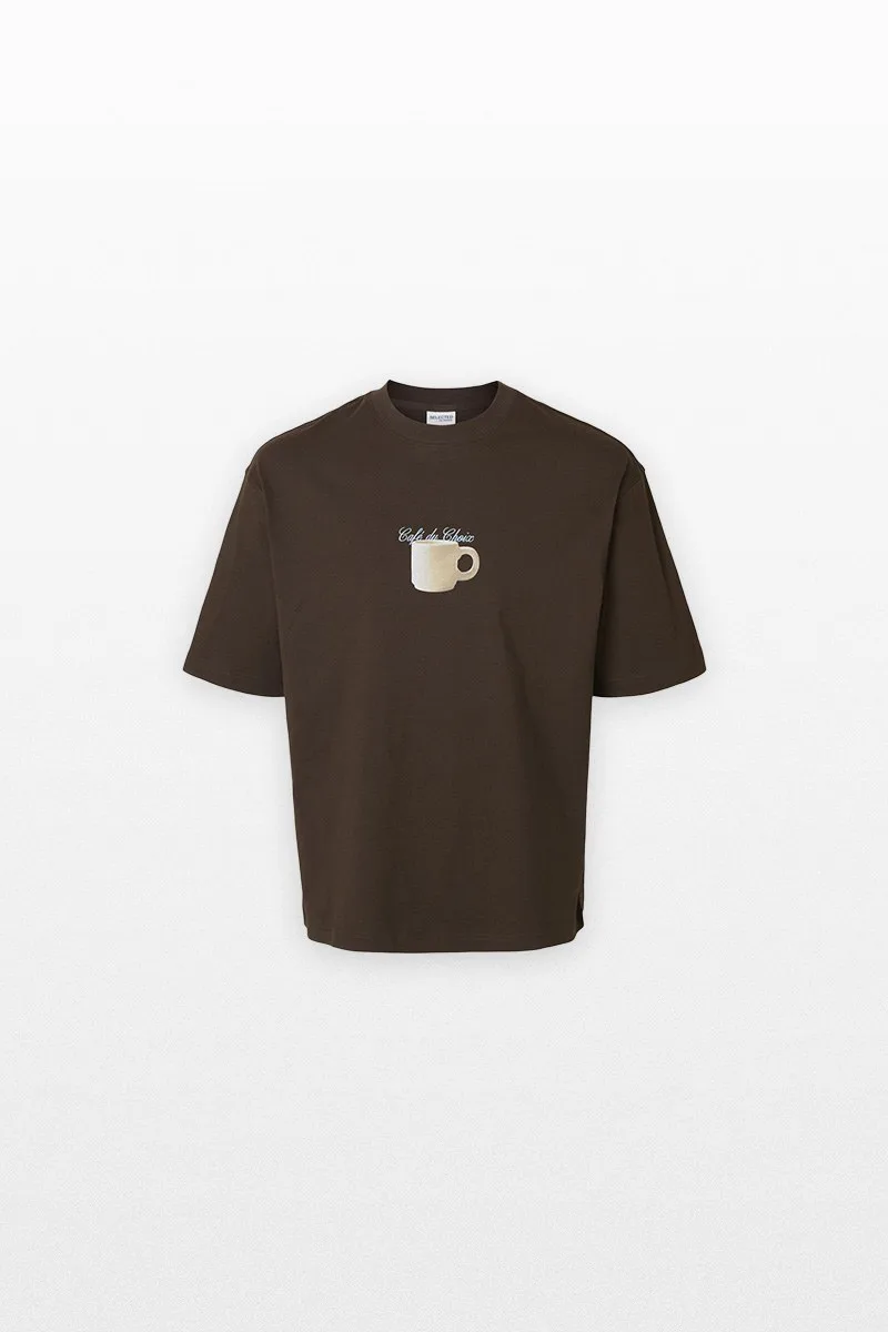 SELECTED HOMME Ανδρικό Καφέ Printed Crewneck T-Shirt