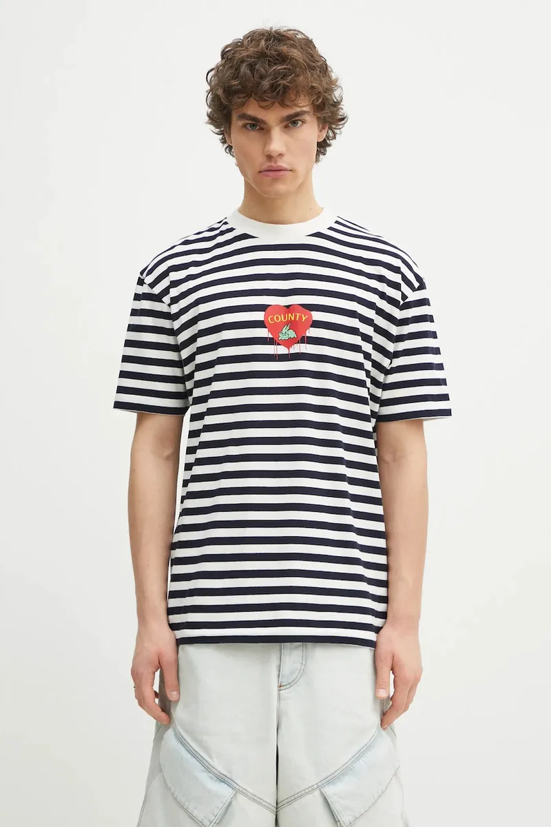 Βαμβακερό μπλουζάκι Marcelo Burlon Bunny Heart Stripe Basic Tee White Navy