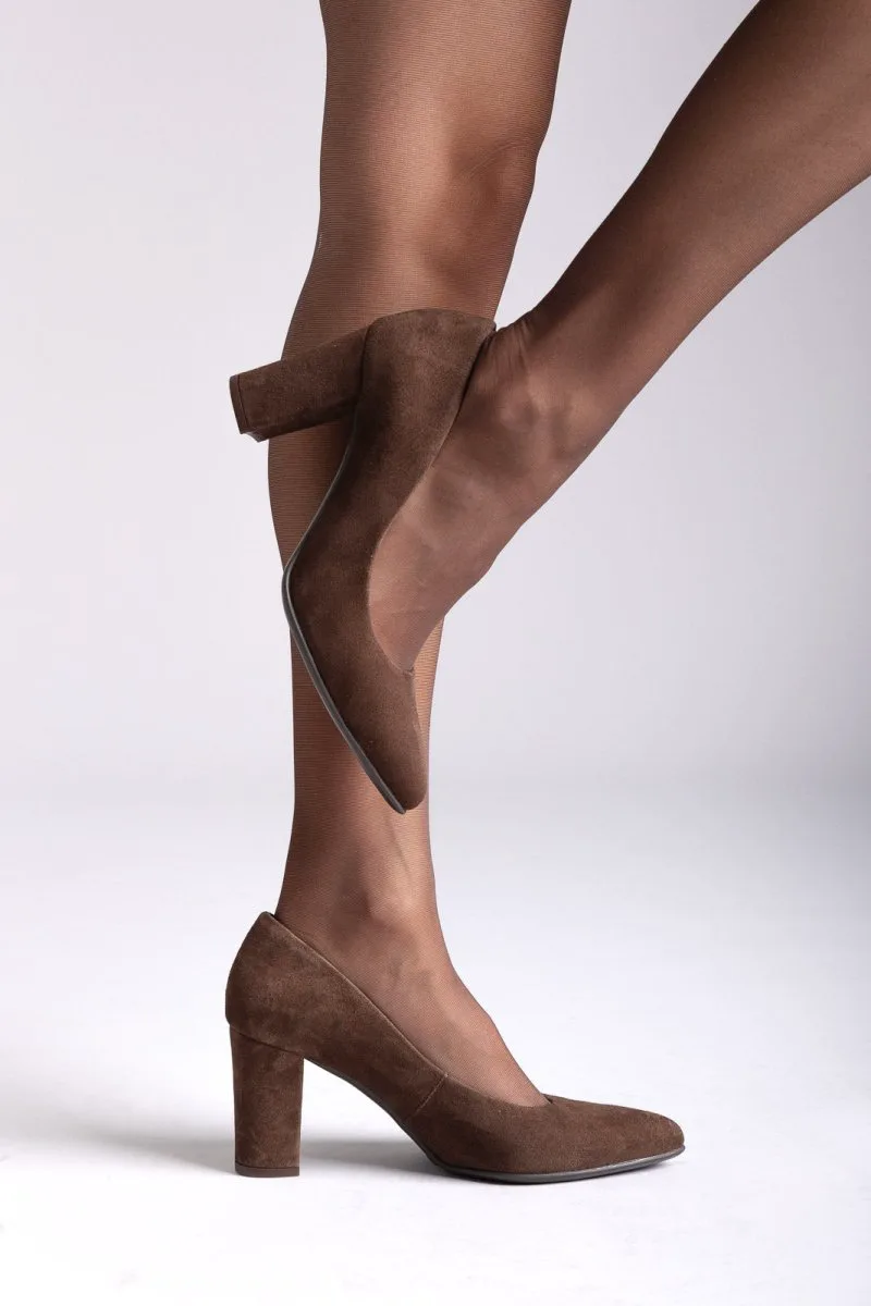 RAGAZZA Block Heel Pumps - 021/A - Brown Suede