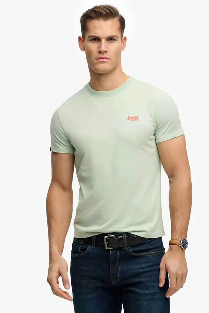 Superdry ανδρικό T-shirt με κεντημένο λογότυπο Slim Fit "Essential Logo" - M1011245A Πράσινο Φυστικί