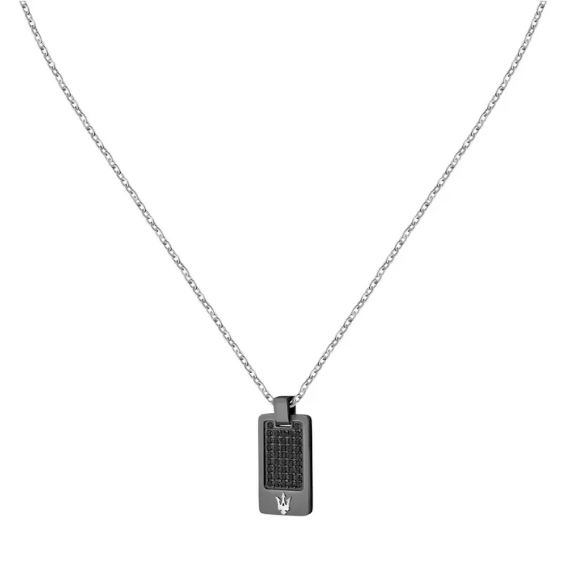 Maserati ανδρικό κολιέ Iconic Silver Black Stainless Steel JM424AVD75 JM424AVD75 Ατσάλι