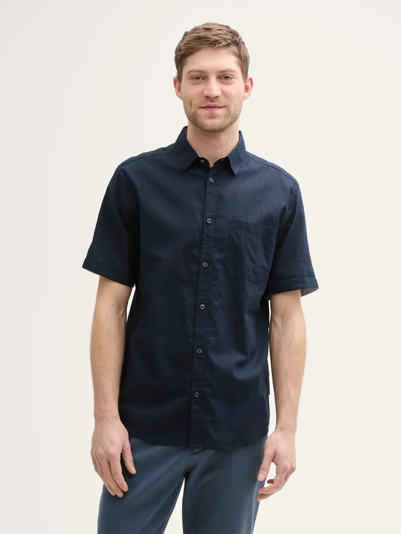 Tom Tailor Ανδρικό Κοντομάνικο Πουκάμισο Cotton Linen Shirt 1045098-10668 Μπλε