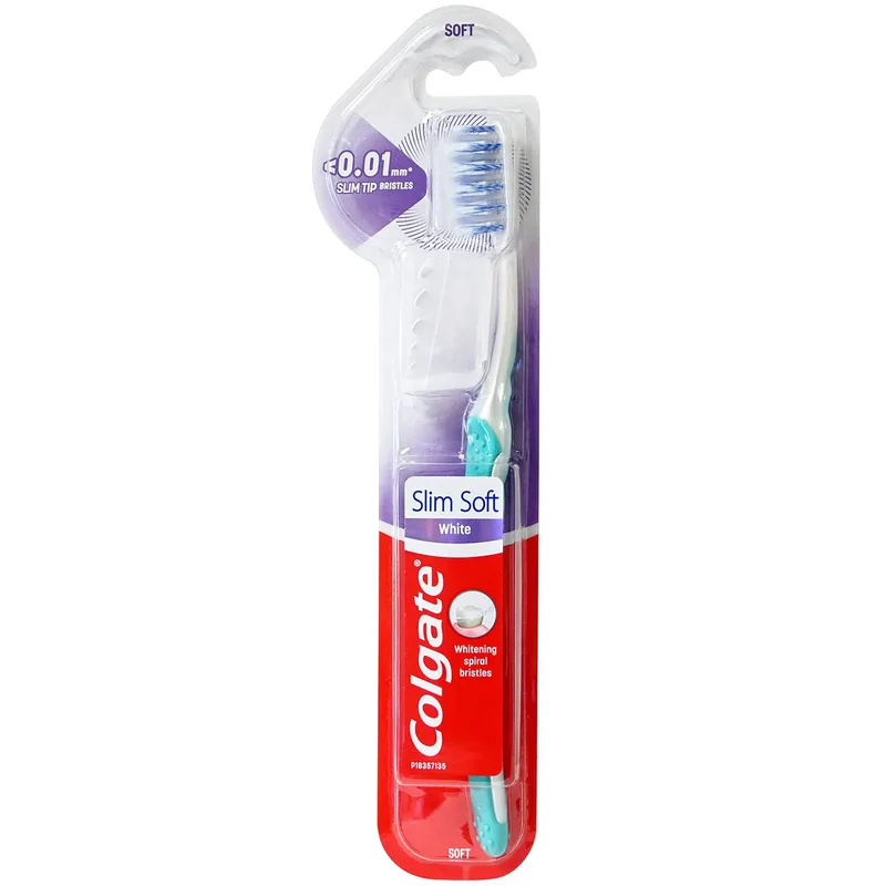 Colgate Slim Soft White 0.01mm Μαλακή Οδοντόβουρτσα με Πολύ Λεπτές Ίνες για Βαθύ Καθαρισμό 1 Τεμάχιο - Τιρκουάζ