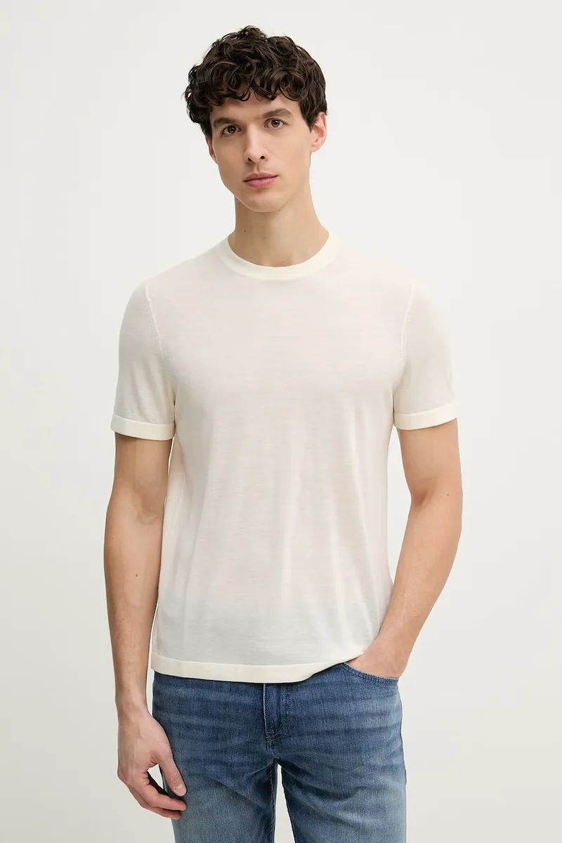 BOSS πλεκτό t-shirt ανδρικό μάλλινο BOSS X DAVID BECKHAM