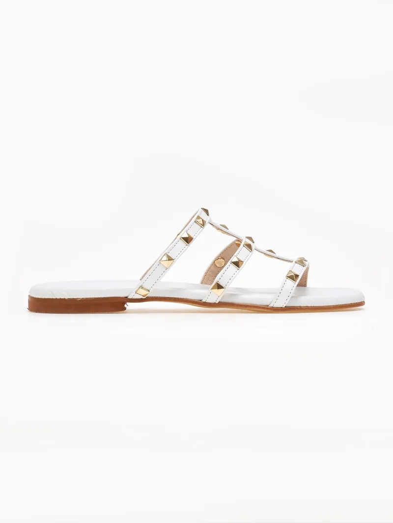 Estil Leather Studded Sandals - 54 - White
