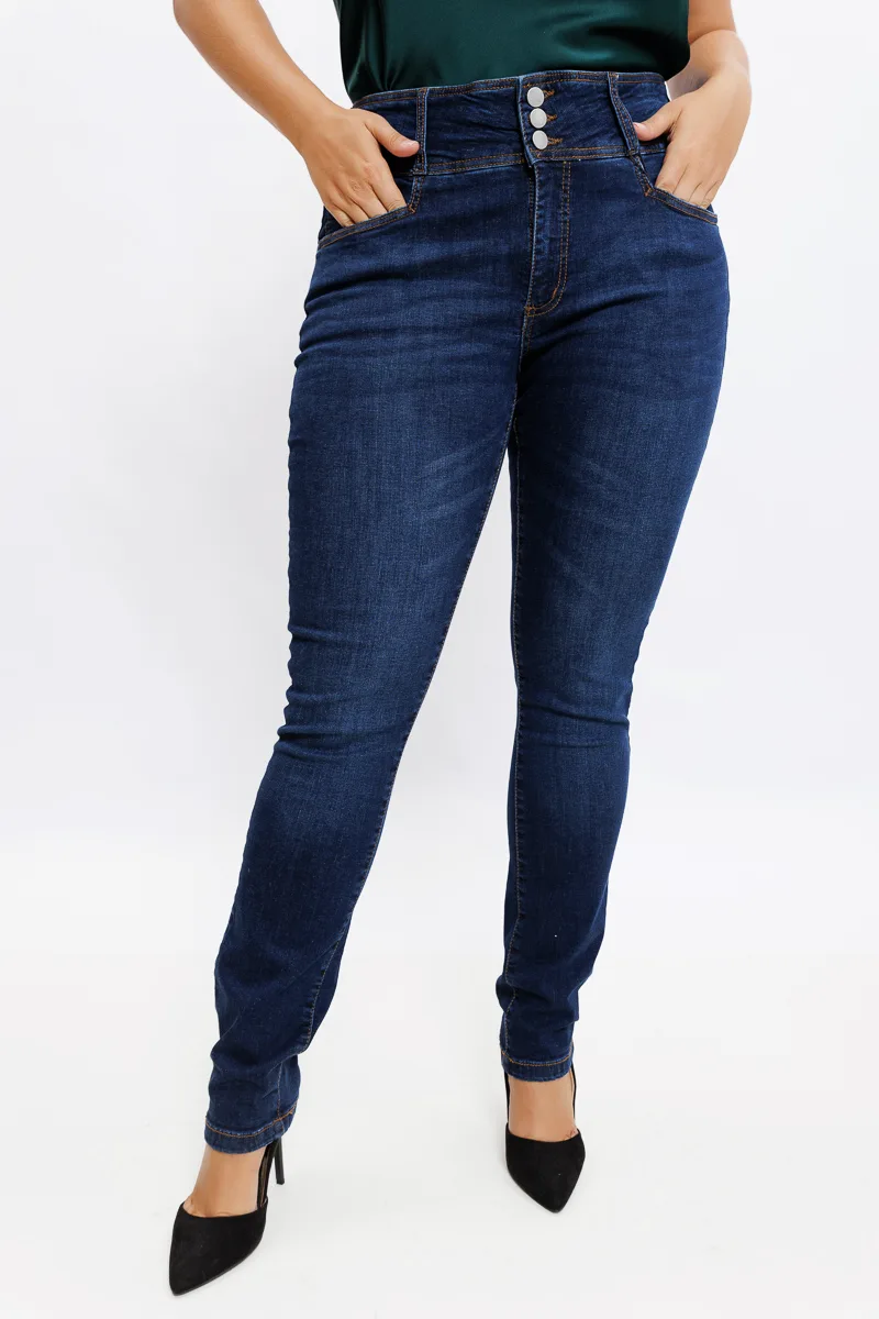 Jean παντελόνι με 3 κουμπιά σε dark blue denim χρώμα
