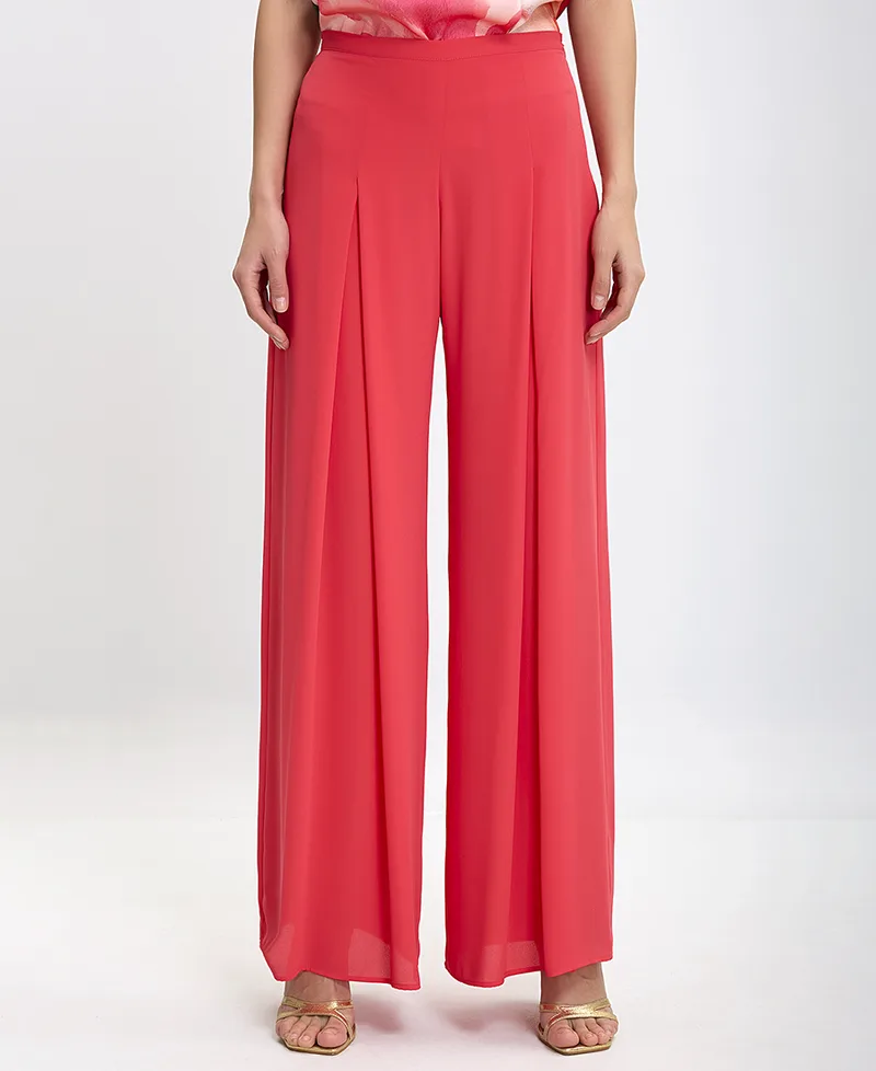Γυναικεία Ψηλόμεση Παντελόνα Wide Leg με Πιέτες σε Φούξια