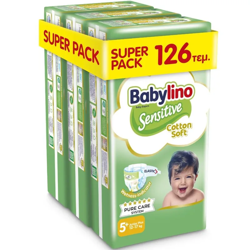 Πάνες Babylino Sensitive Cotton Soft Super Pack No5+ (12-17Kg) 126τεμ (3*42τεμ)