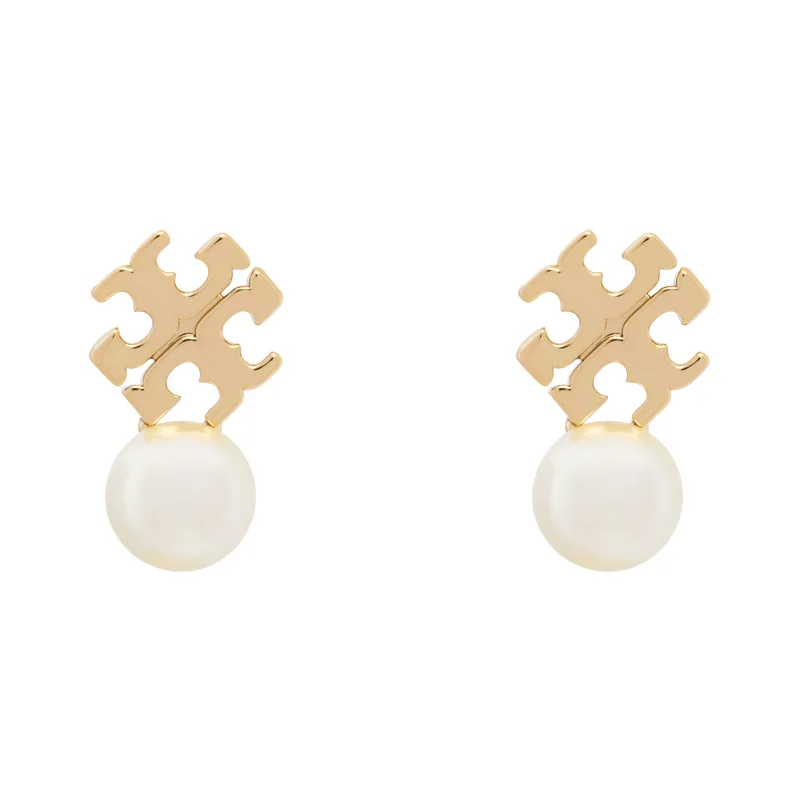 Σκουλαρίκια Tory Burch LOGO AND PEARL STUD EARRINGS 184421 Χρυσό