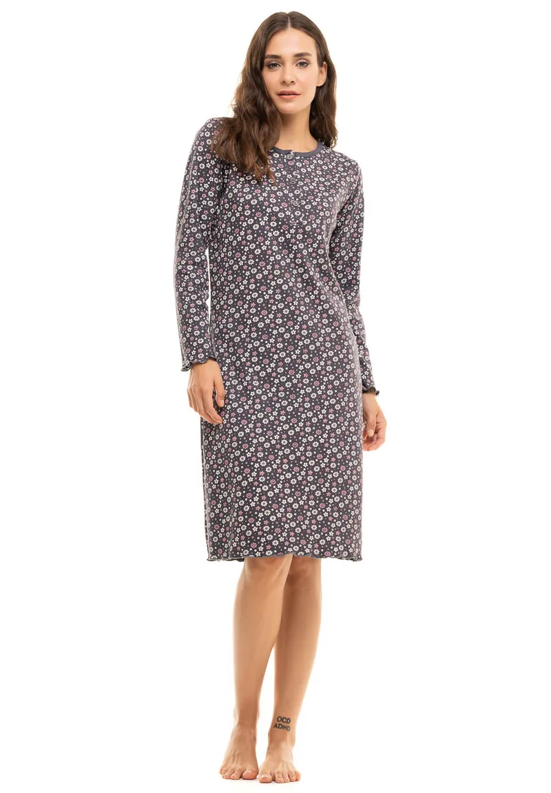 Νυχτικό βαμβακερό Cherry Floral CHR117-Ανθρακί-Μωβ