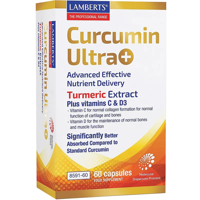 Lamberts Curcumin Ultra+ Συμπλήρωμα Διατροφής Εκχυλίσματος Κουρκουμά Βιταμίνης C & D για την Αντιμετώπιση των Χρόνιων Φλεγμονωδών Παθήσεων & Ενίσχυση του Ανοσοποιητικού Ειδικά Σχεδιασμένο για Μέγιστη Απορρόφηση 60caps