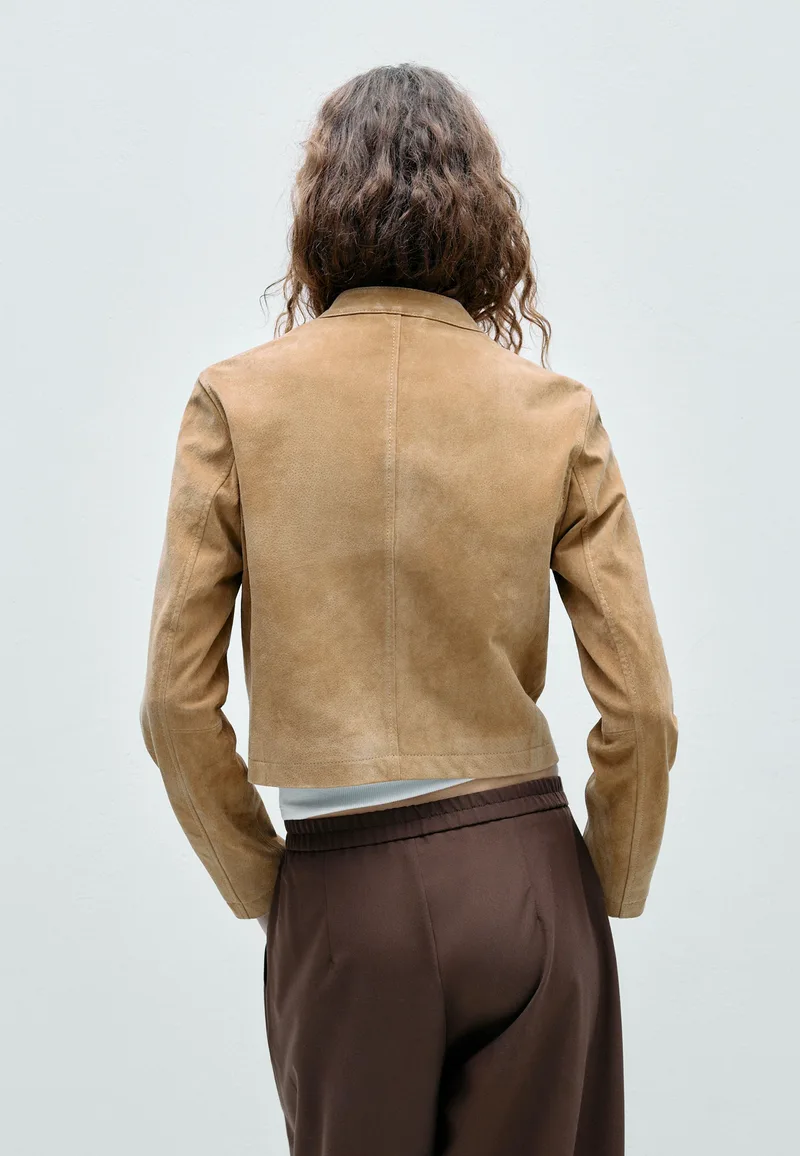 Stradivarius Μπουφάν Μηχανής 100% Δέρμα Πέτρα Xs