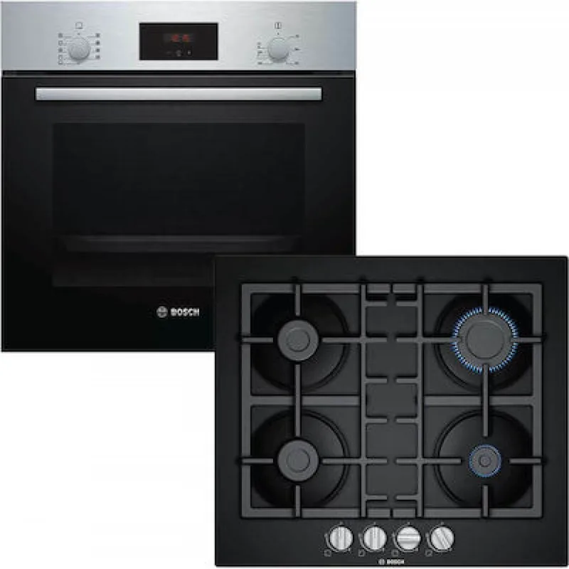 Bosch HBF134ES1 + PNP6B6B90 Φούρνος άνω Πάγκου 66lt με Εστίες Υγραερίου Inox HBF134ES1 + PNP6B6B90