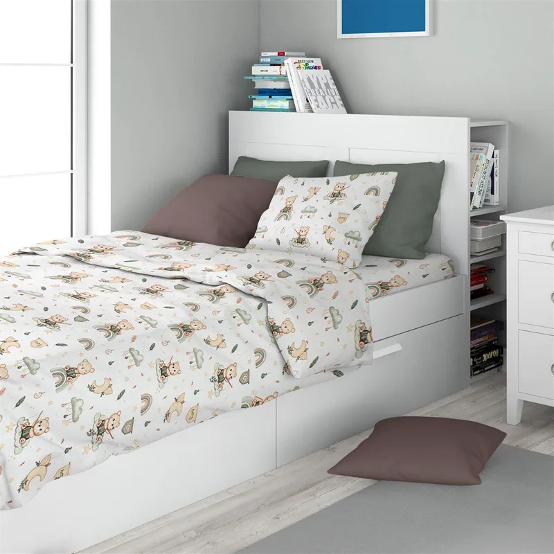 Σετ Σεντόνια 2τμχ Βαμβακερά Μονά 160x240εκ. Cloudy Bear 581 White-Olive Dimcol (Ύφασμα: Βαμβάκι 100%, Τύπος κατωσέντονου: Χωρίς Λάστιχο, Χρώμα: Λευκό) - DimCol - 32112123061