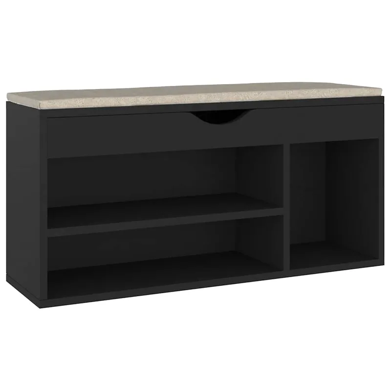 vidaXL Παπουτσοθήκη Μαύρη 104 x 30 x 49 εκ. Επεξ. Ξύλο με Μαξιλάρι