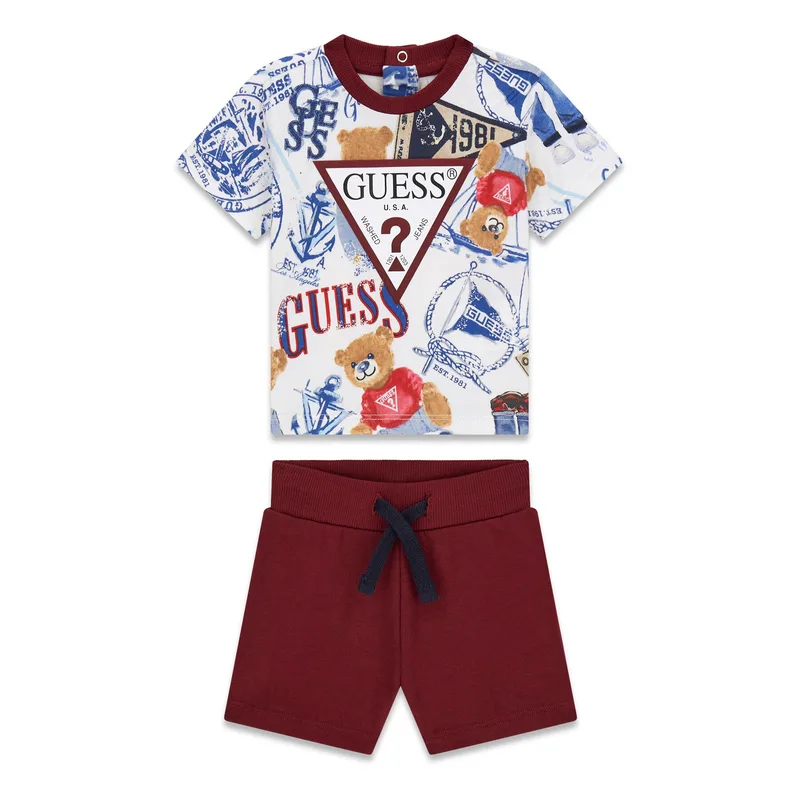 Guess Σετ T-Shirt και σορτς I6RG08 K8HM4 Μπορντό Regular Fit