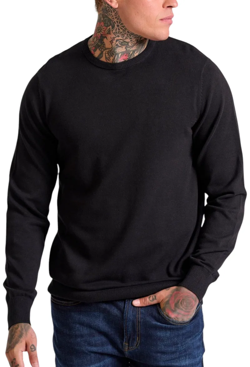 Πουλόβερ Funky Buddha Crew Neck - The Essentials FBM010-001-09-BLACK Ανδρικό