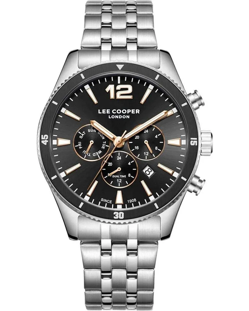 LEE COOPER Dual Time Men's - LC07641.360, Silver case with Metal Bracelet