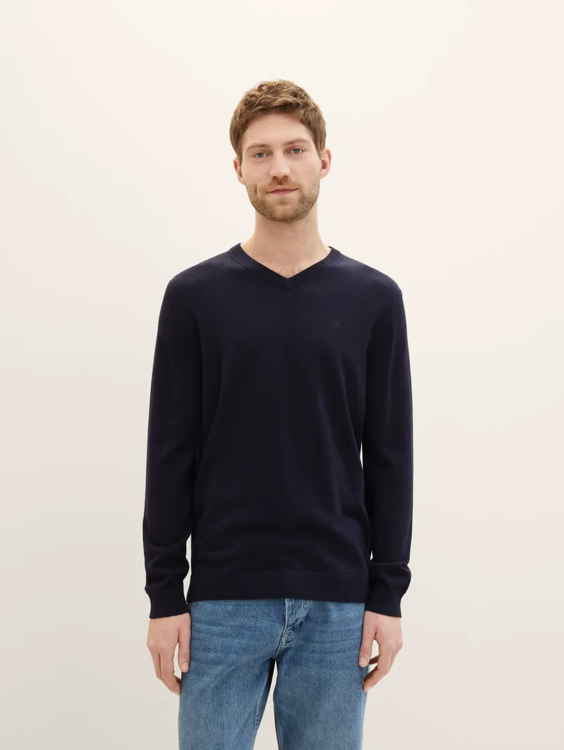 Tom Tailor Ανδρικό Πλεκτό V-Neck Pullover 1038427-13160 Μπλε