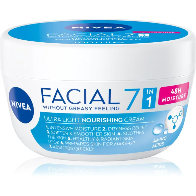 NIVEA Facial Nourishing ελαφριά κρέμα για θρέψη και ενυδάτωση 7 σε 1 100 ml