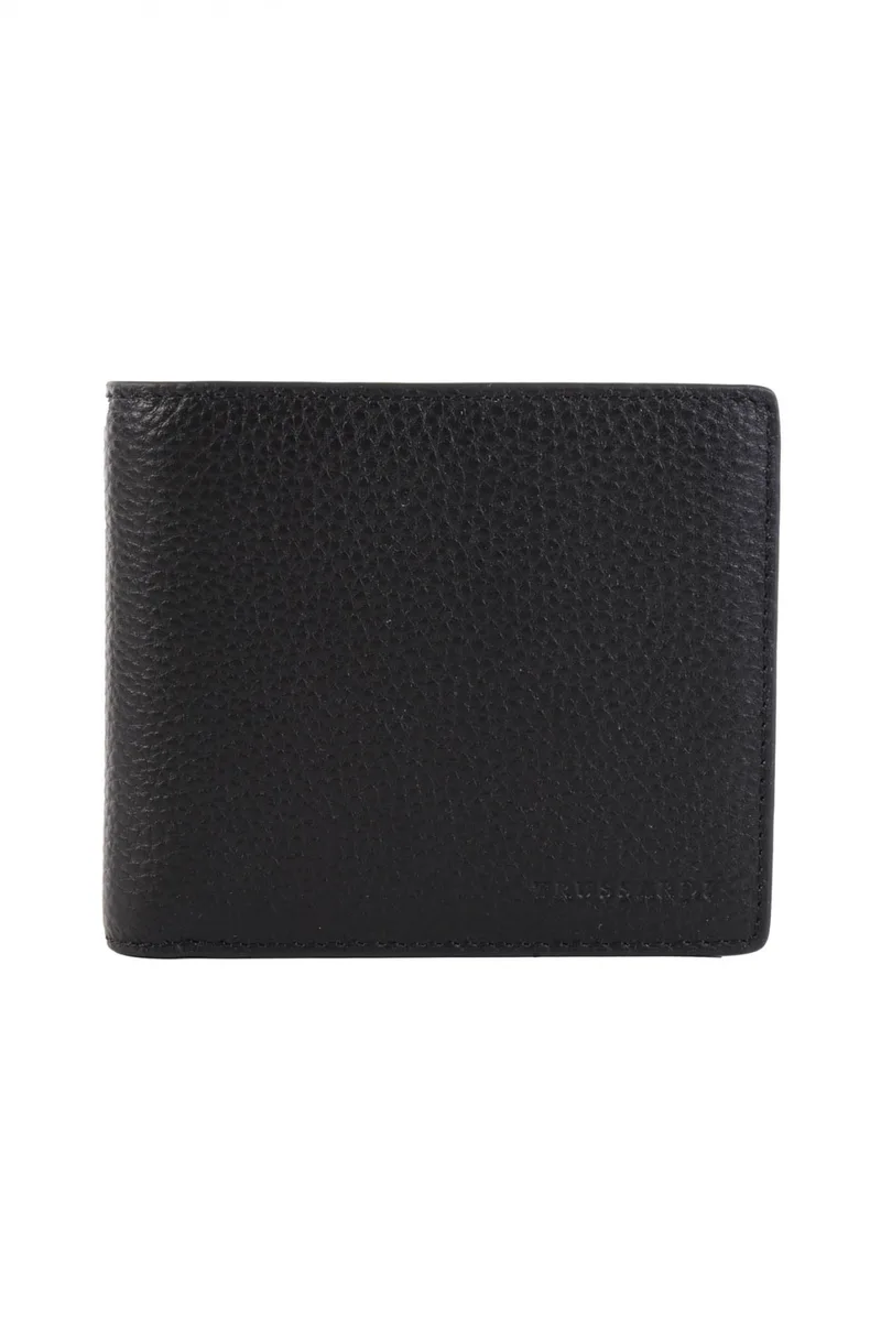 TRUSSARDI JEANS ΠΟΡΤΟΦΟΛΙ GRAIN LEATHER ΜΑΥΡΟ