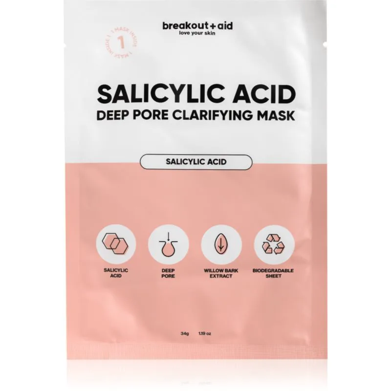 breakout + aid Salicylic Acid Deep Pore Clarifying Mask φύλλο μάσκας με σαλικυλικό οξύ 34 γρ