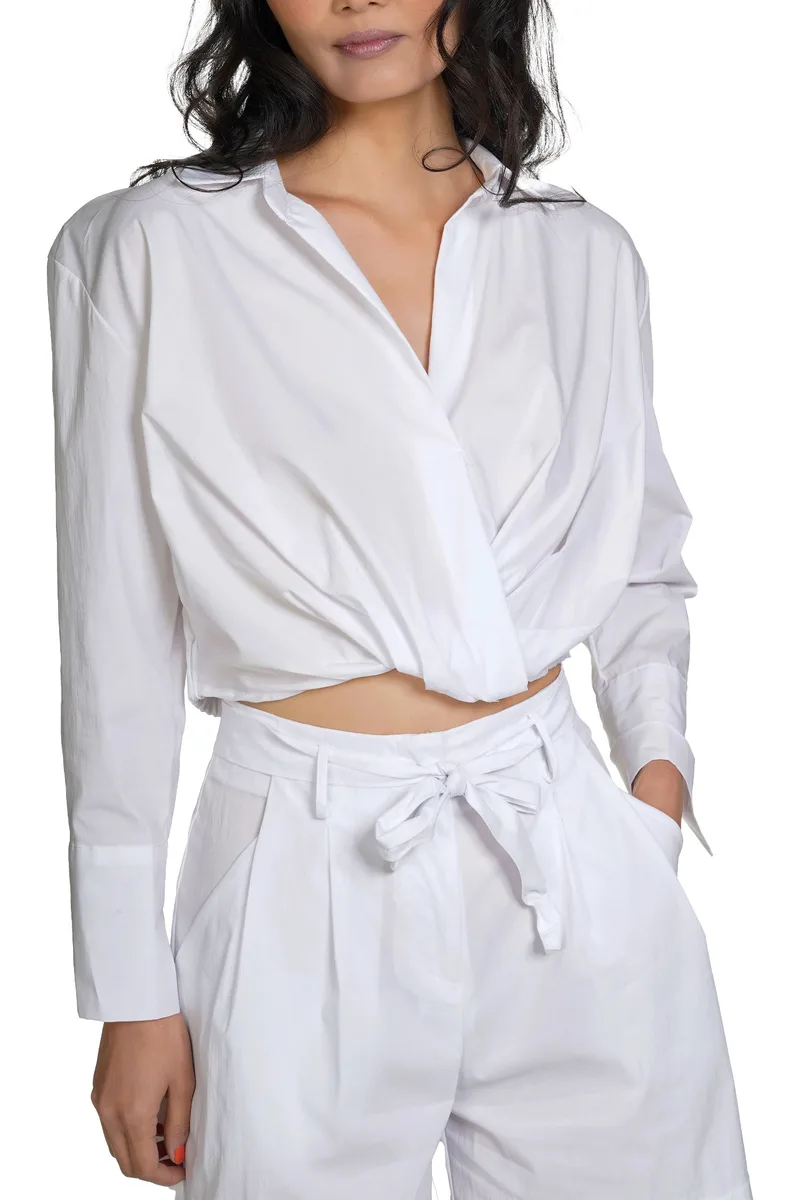 Πουκάμισο Μακρυμάνικο Kendal + Kylie Cropped V Neck KKW3814105-W38108 Γυναικείο