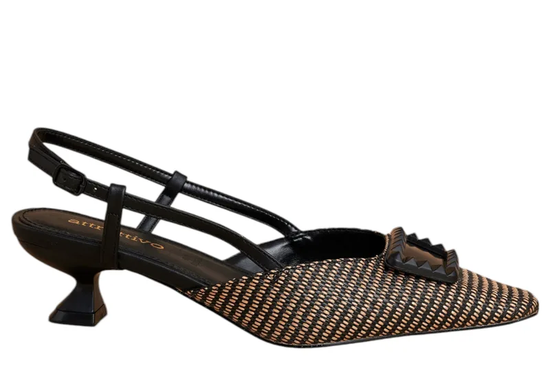 Γόβα Attrattivo Slingback Με Αγκράφα 9Y22579-BLACK BEIGE Γυναικείο