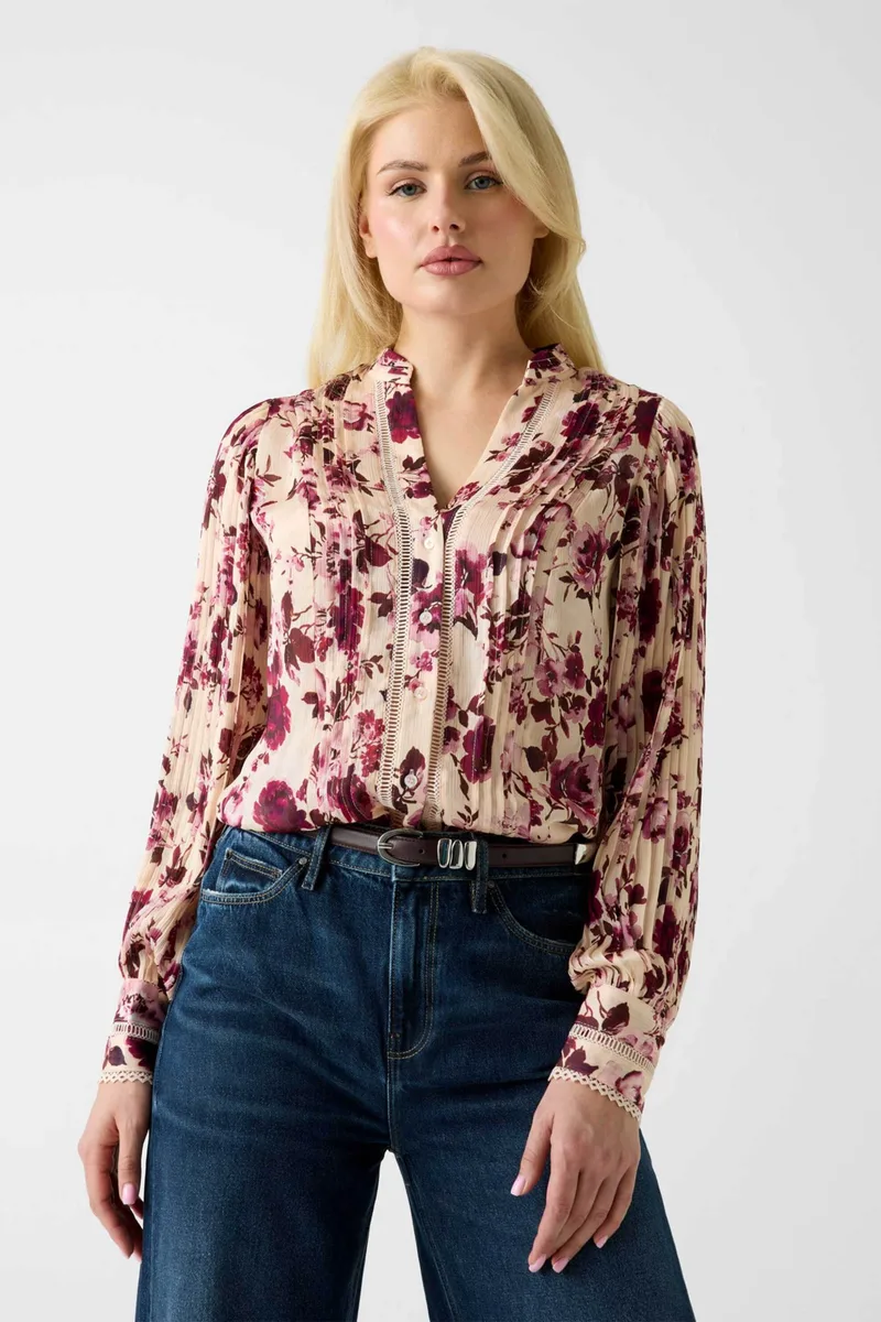 Guess γυναικείο πουκάμισο με floral print - W5RH16WDW82 Ροζ