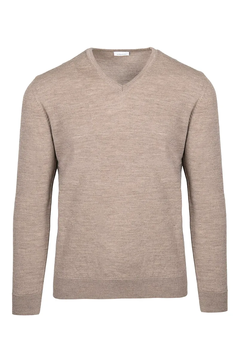 ΑΝΔΡΙΚΟ V-NECK ΜΑΛΛΙΝΟ ΚΑΦΕ REGULAR FIT