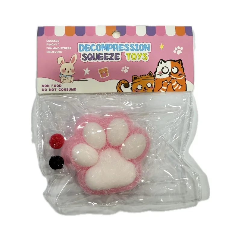 Antistress Pinch Squishy Taba Πατούσα με Pon Pon 7x6cm Ροζ