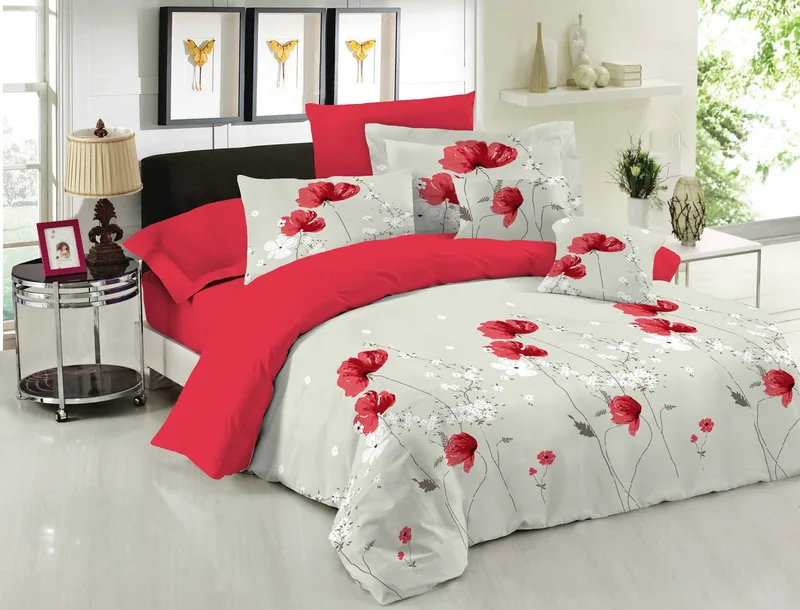 Σετ Σεντόνια Μονά 3 Τεμαχίων Le Blanc Premium Anemone Red 170x270