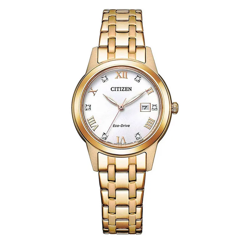 CITIZEN Eco-Drive Crystals Rose Χρυσό Stainless Steel Bracelet FE1243-83A