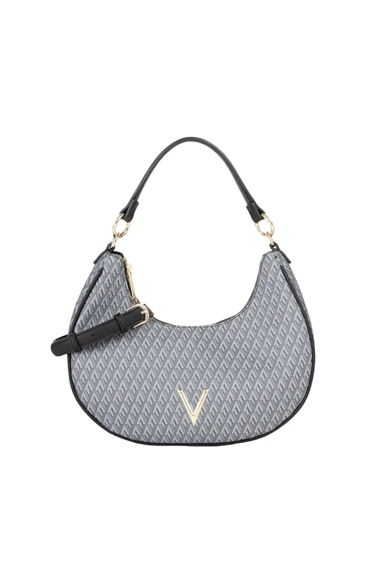 Valentino γυναικεία τσάντα ώμου hobo με μεταλλικό λογότυπο και all-over logo print "Queen Re" - 73LVBS9OX07/QUE Μαύρο